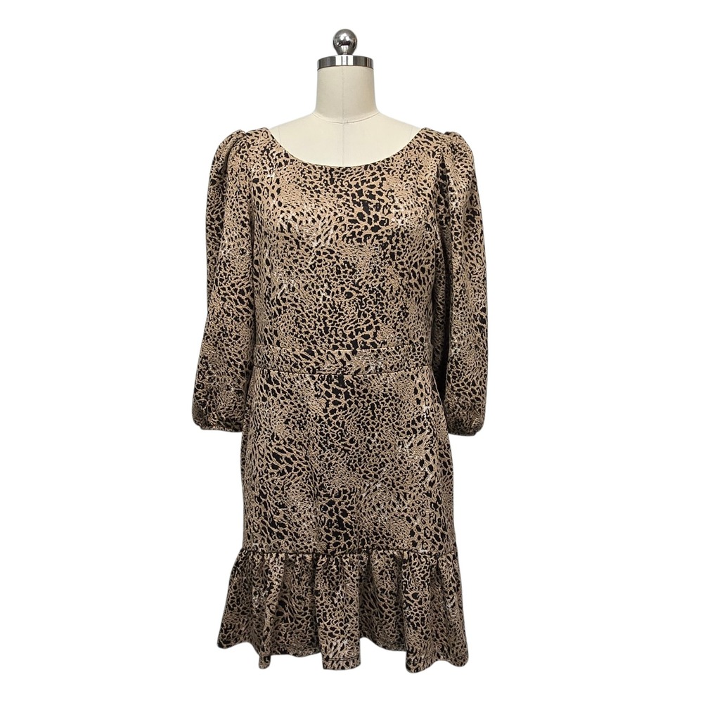 Maeve Anthropologie Leopard Print Open Back Tie Mini Dress Brown Black Size 14